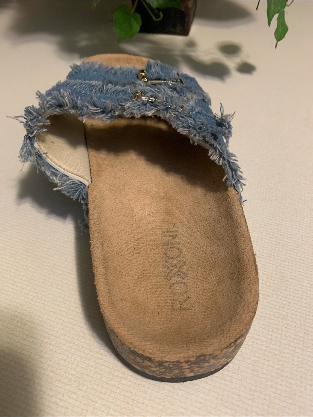 Roxoni Frayed Denim Double-Strap Slide Sandals - Blue - Picture 3 of 8